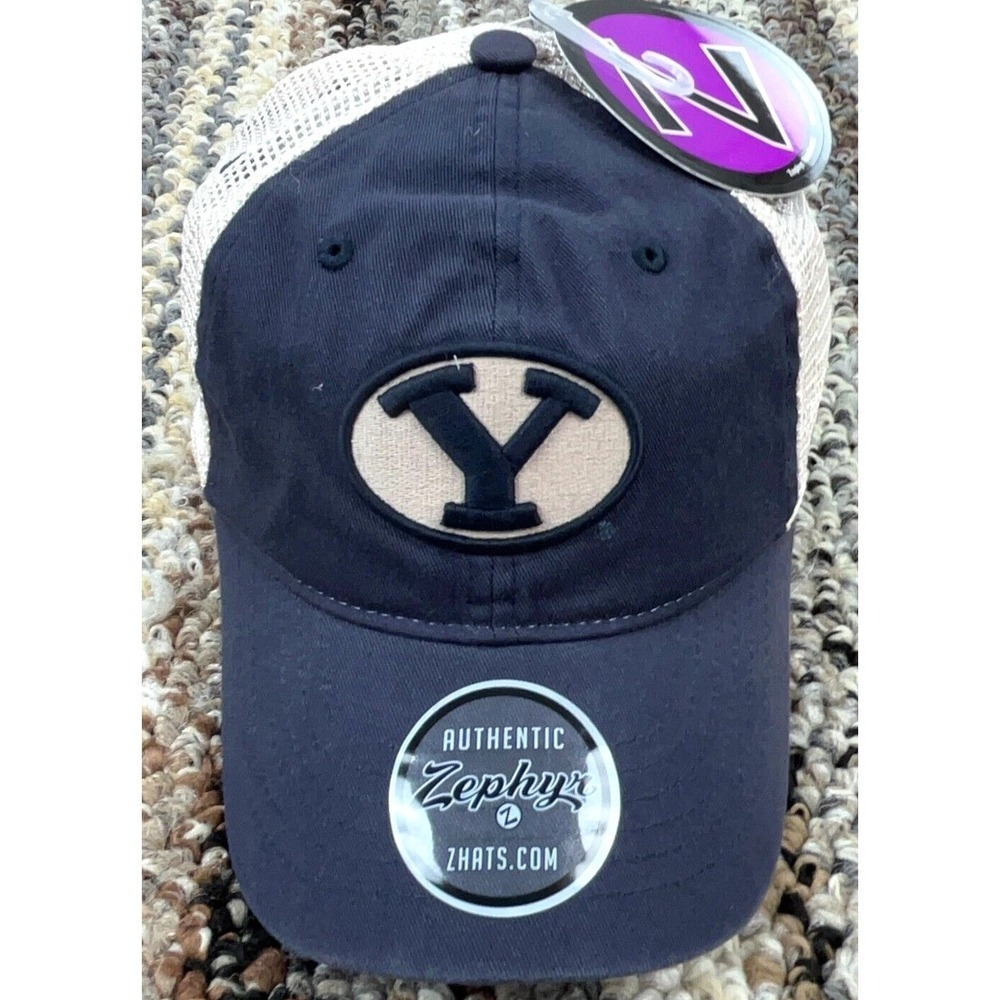 BYU Cougars Trucker Hat Cap Blue Tan Adjustable Snapback Mesh Dad Baseball Adult